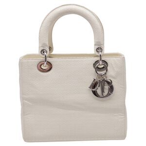 Dior Medium Lady Dior Top Handle Bag in White Patent Leather